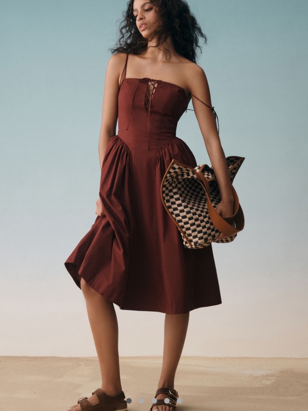 Anthropologie Chestnut Brown Strapless Lace-Up Midi Dress